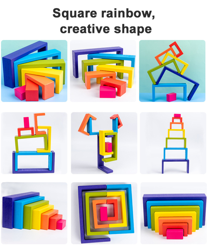 Baby Wooden Montessori Rainbow Building Blocks Educational