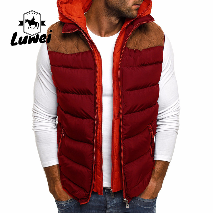 Customized Sleeveless Zip Up Winter Polyester Utility Cotton Men's Quilted Hooded Bomber Vest with Hoody