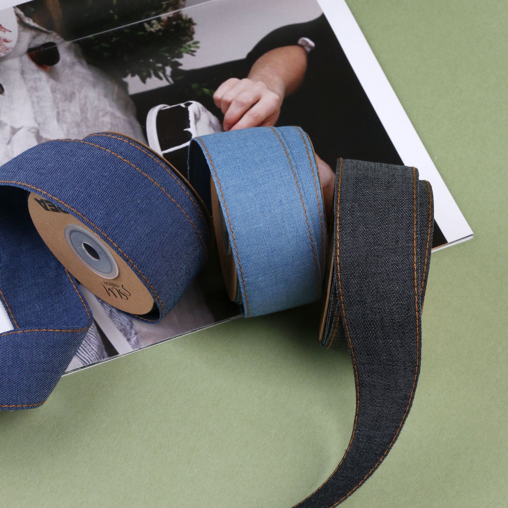 OEM ODM Blue Denim Jeans Ribbon 12mm-38mm Ribbon For Jeans