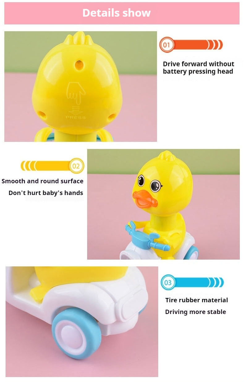 Wholesale Toys Rubber Ducklings Children's Pressure Inertia Return Little Yellow Duck Riding Duck Toy for Child