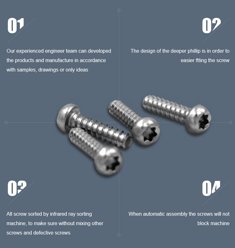 Food Beverage Customized Support OEM Hexalobular Socket Pan Head Tapping Screws M3 M4 M5