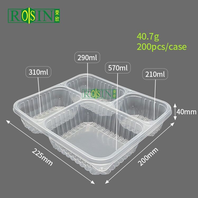4 Compartment Takeaway Food Container Clear PP Fast Food Leak Proof