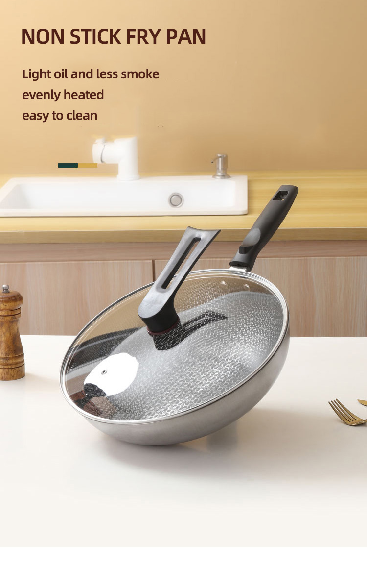 Silver Cooking Kitchen Metal Cooking Pan Glass Cover Non Stick Frying Pan