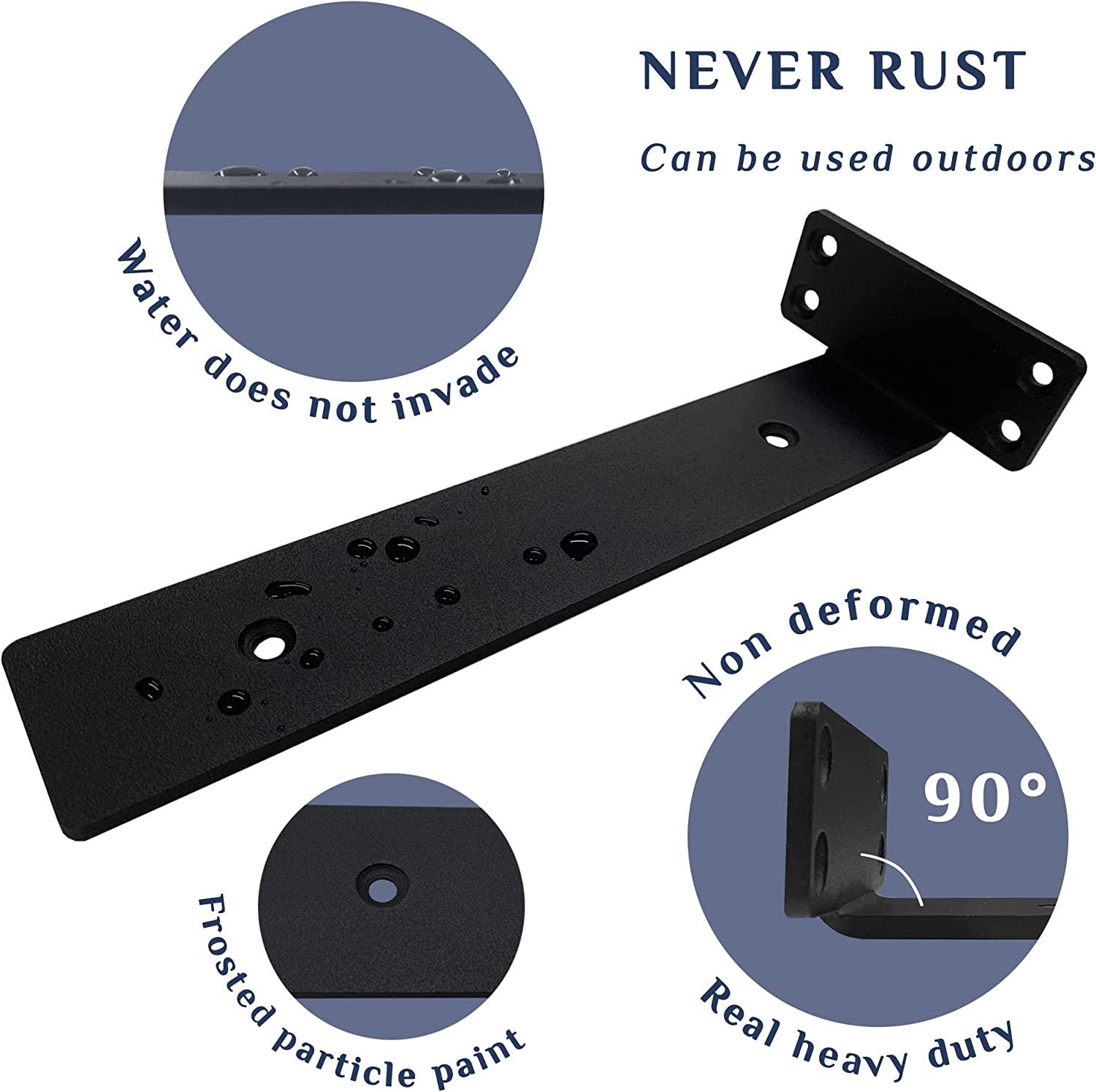8 Inch Black Metal L Brackets Hidden Brackets for Floating Wood Shelves Tolerance 0.02