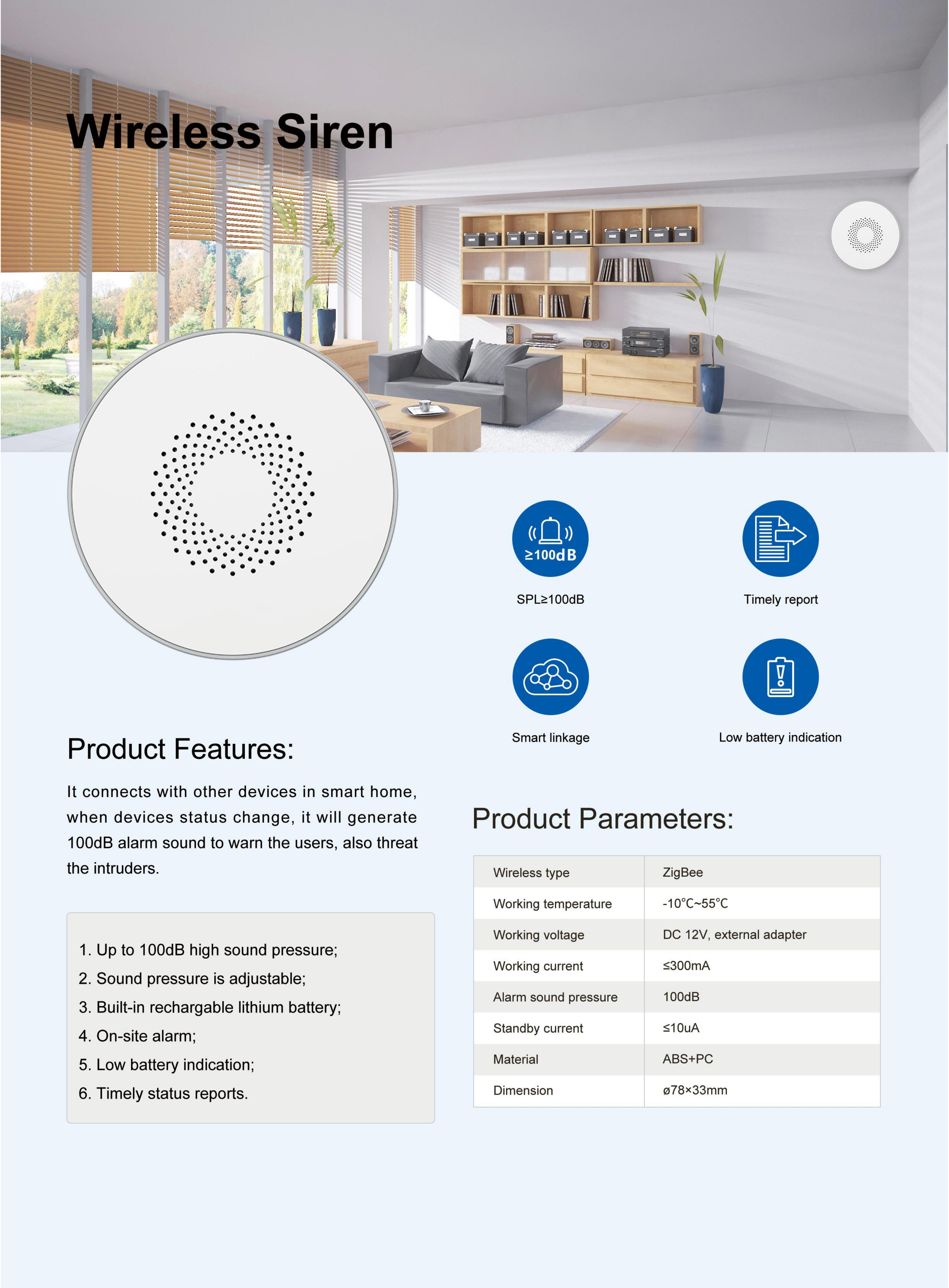 Zigbee Tuya Wireless Siren Alarm Detector Sensor Sound Light Alarm App Remote Control Work With Smart Life