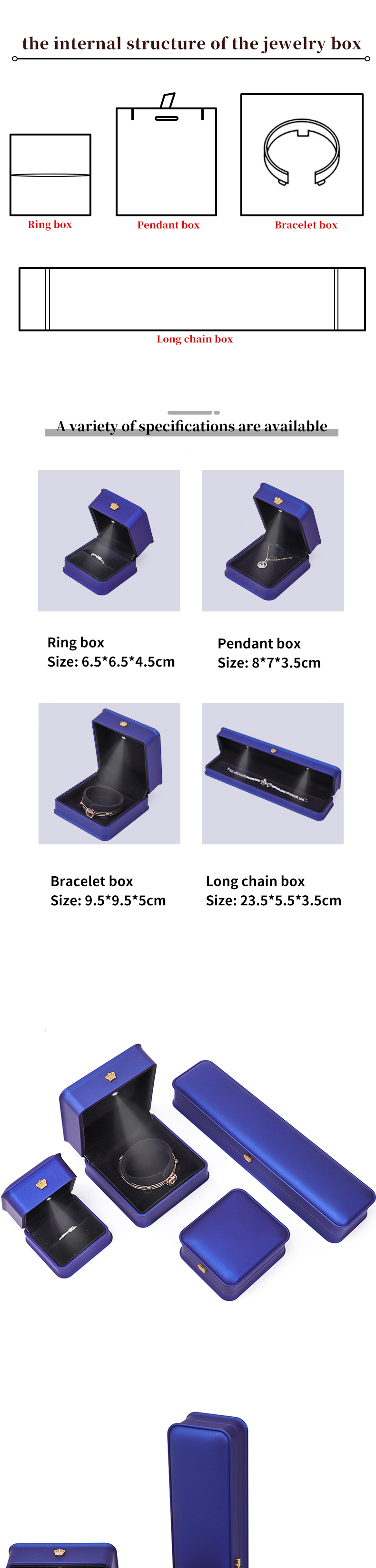 Glossy Dark Blue Sleek Faux Leather LED Jewelry Box for Luxury Storage Display
