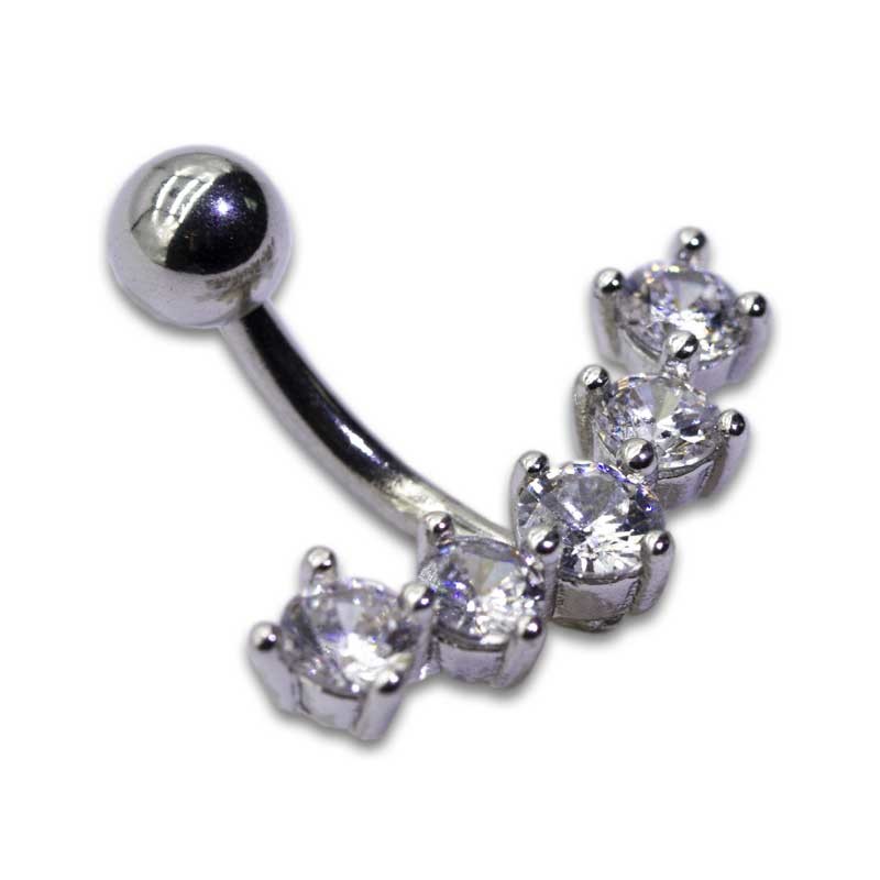 White Gold Color Hypoallergenic Belly Button Rings Five Zircons Navel Ring 10mm