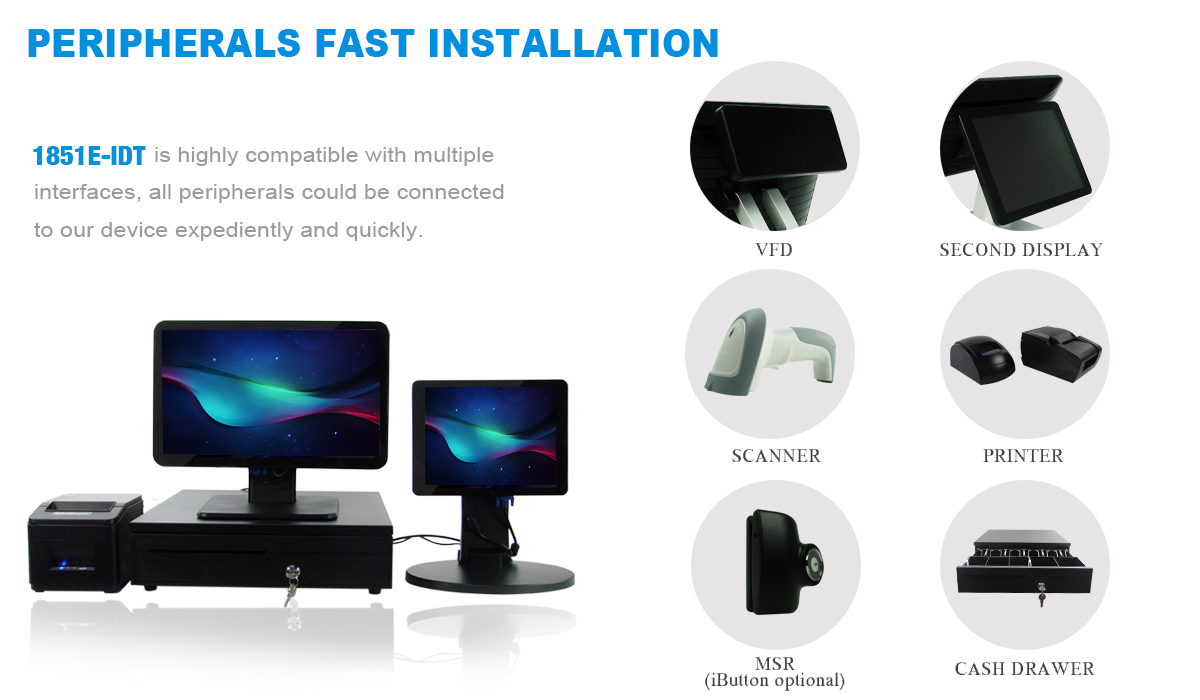 220 Cd/M2 18.5'' Touch Screen POS System For Retail Restaurant Supermacket