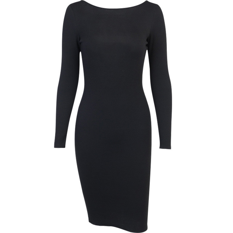 Metal Chain Sexy Women Dresses , Backless Long Sleeve Bodycon Dress