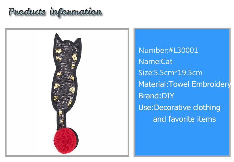 Small Cute Cat Custom Chenille Patches Eco Friendly Black Color With Various Material