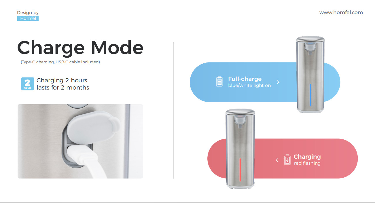 Touch-Free Rechargeable Sensor Liquid Soap Pump Dispenser , Polished Stainless Steel