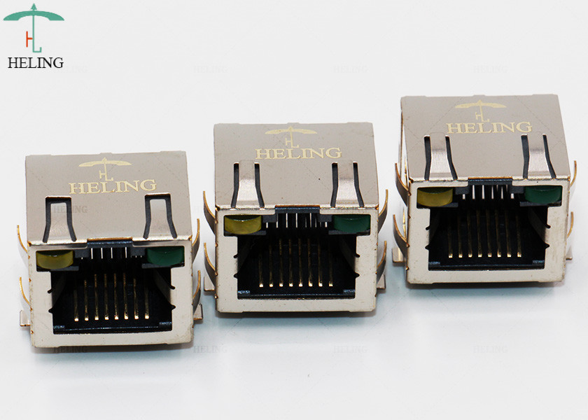 R / A 50U" Gold Plating Contact Terminal RJ45 SMT Connector Single Port Shielded