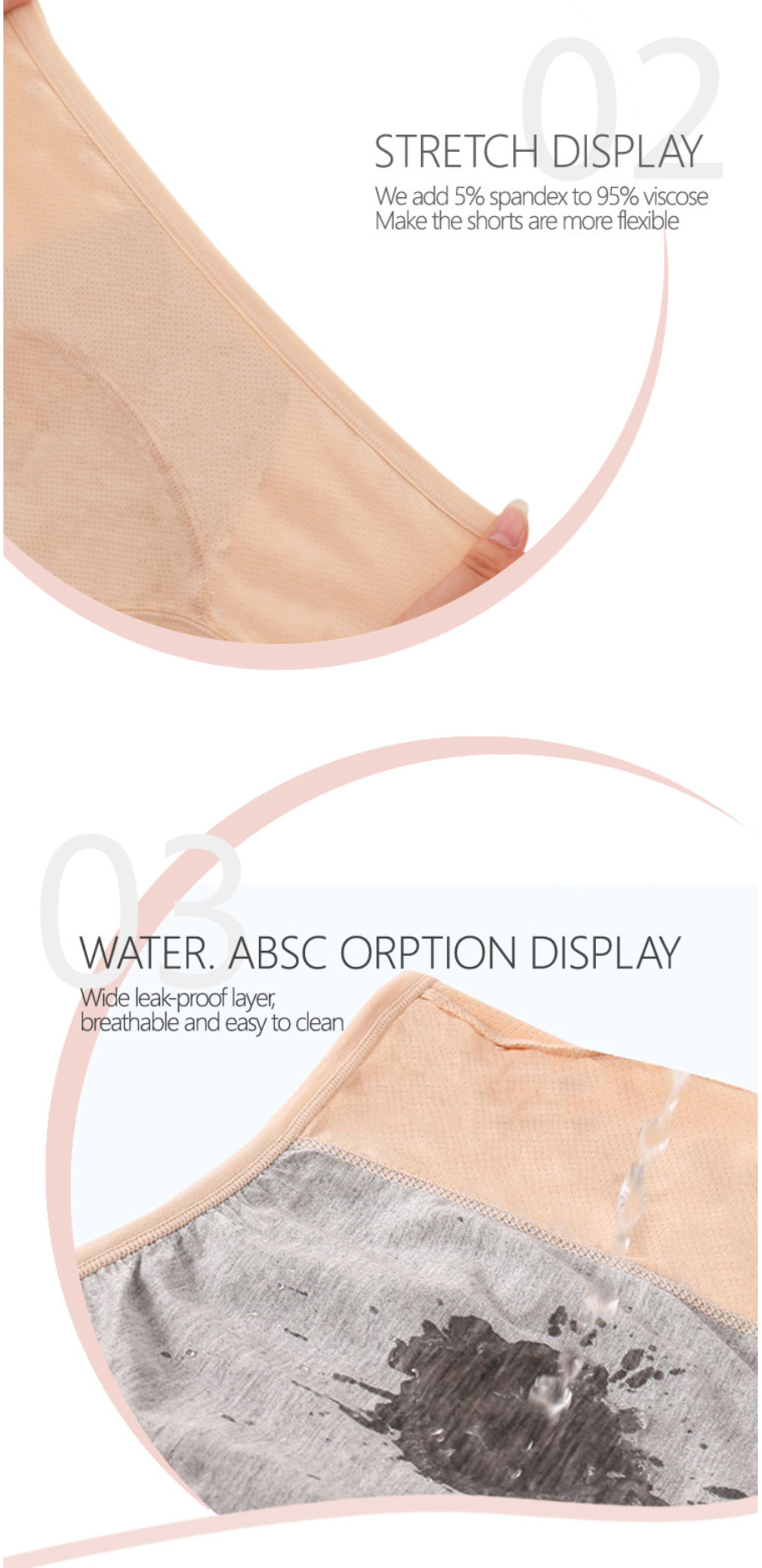 3 Layer Washable Reusable Leak Proof Underwear Elastic Moisture Absorption