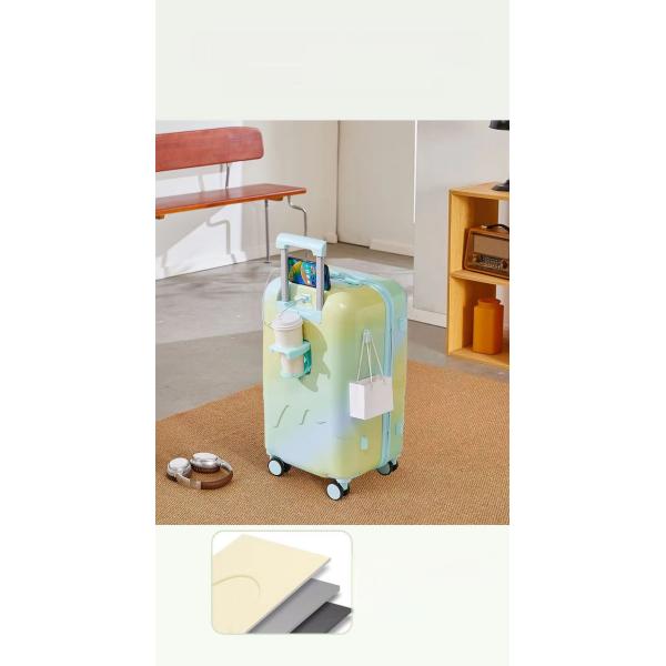 Zipper Closure Luggage Ice-Cream Series with USB Cup Holder Hard Shell Suitcase 210D Polyester Lining Multi-Functional