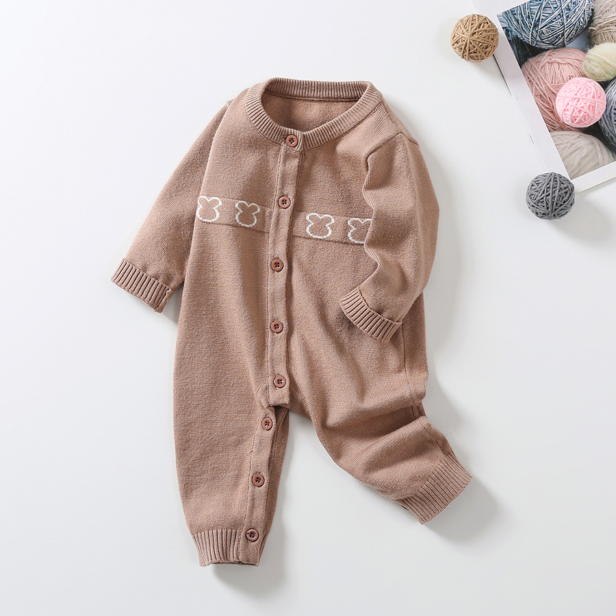 Autumn winter print long-sleeved button baby bodysuit cute bear warm knitted sweater baby bodysuit romper