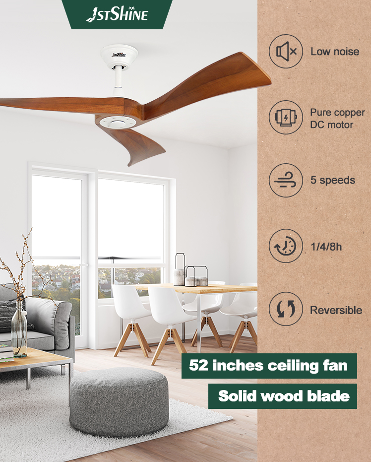1stshine Ceiling Fan Electric 3 Wood Blades 5 Speeds Natural Wind Modern Simple Style