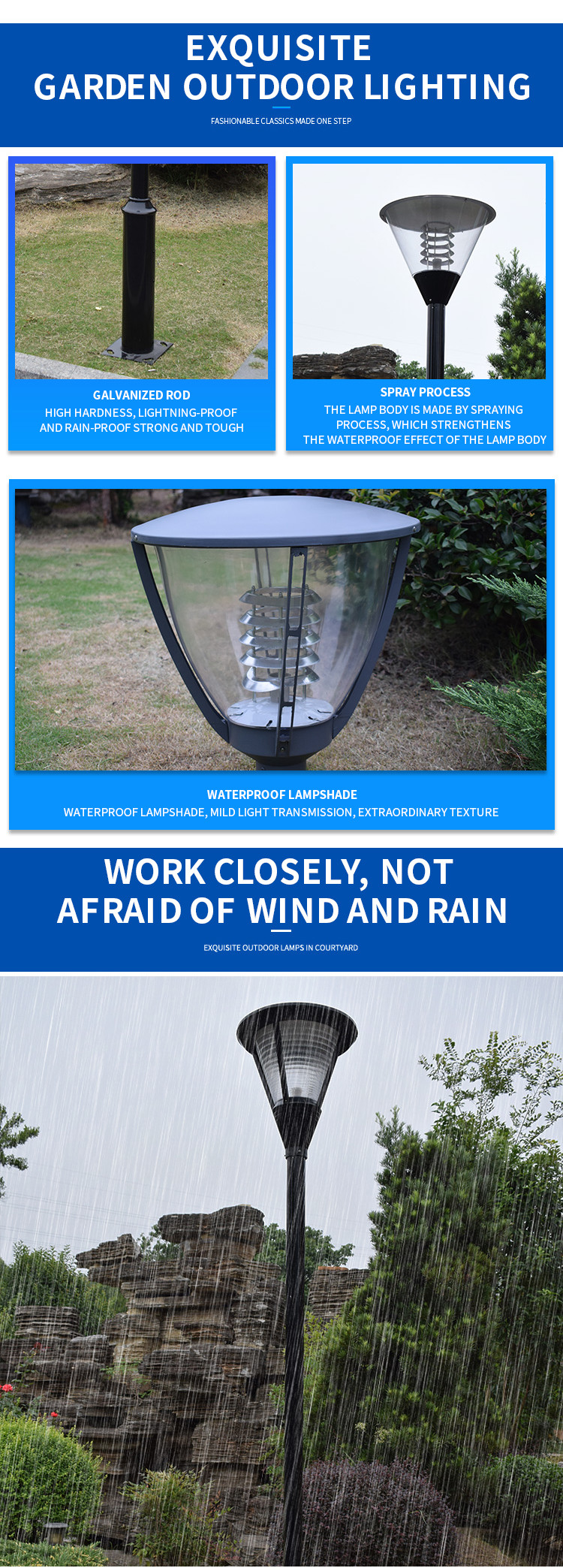 Aluminum Outdoor LED Garden Pole Lights E27 IP65 550mmx550mm
