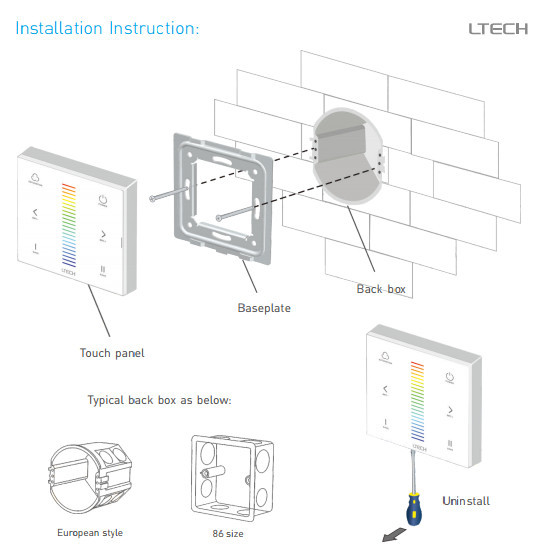 RF 2.4GHz DMX512 Glass Wall Mount LED Controller 480W For Led RGB Strip