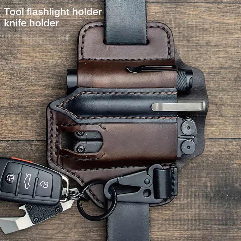 Wholesale Tactical Multi Tool Belt Leather Bag Holster Outdoor Camping Hunting Waist Leather Pocket