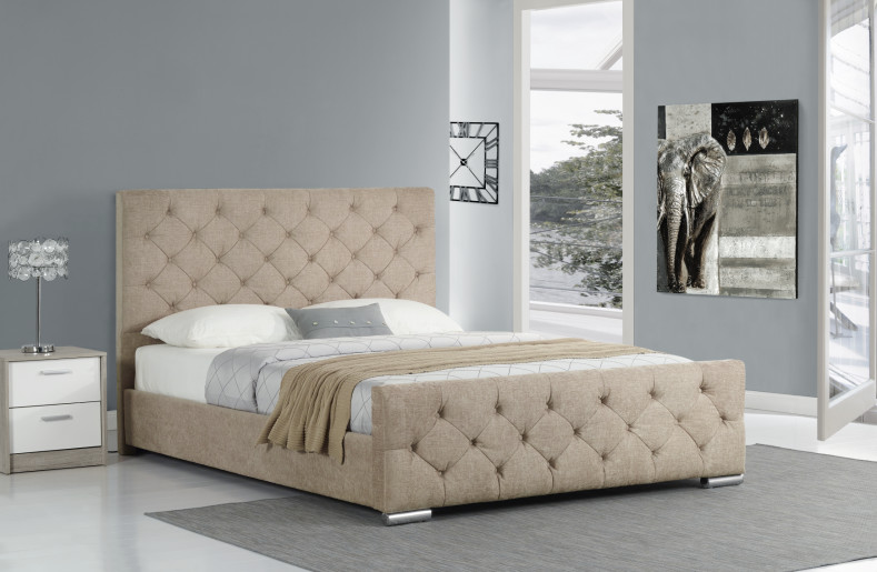King Size Fabric Velvet Microfiber Modern Wood Bed Frame Button tufting