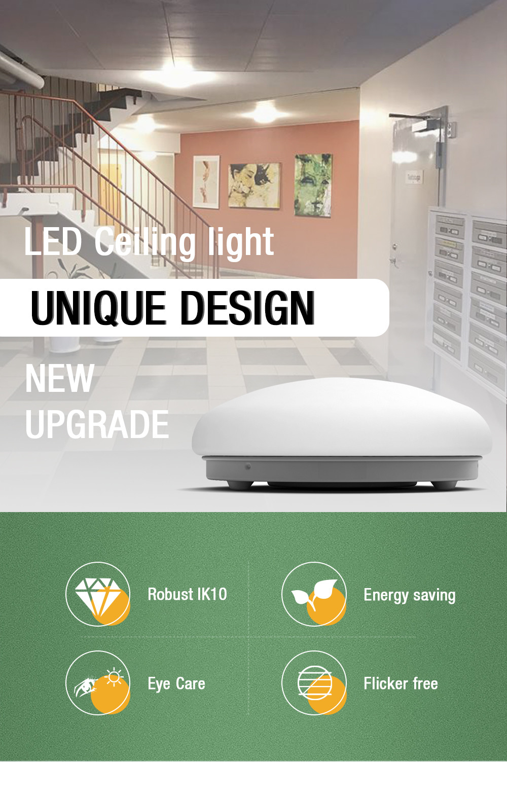 3000-6000K LED Motion Sensor Ceiling Light 20W Glare Free Dimmable