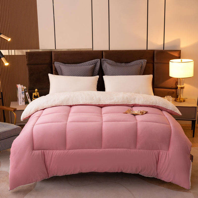 Home 2023 Thicken Light Pink Solid Soft Comforters Set for Winter Super Warm Bedding