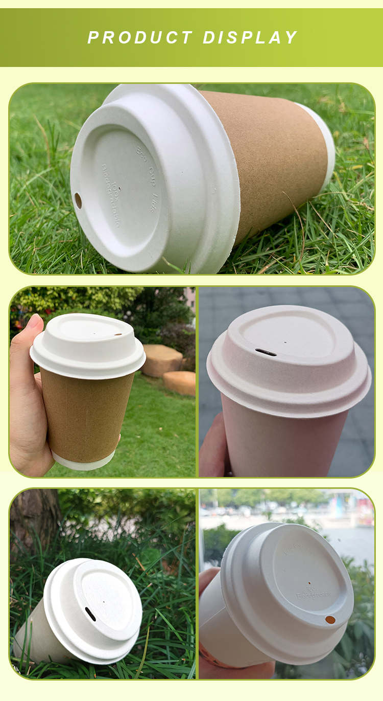 Custom Logo Takeaway Cup Cover Natural Sugarcane Pulp Hot Take Away Single Layer Paper Cup Lid