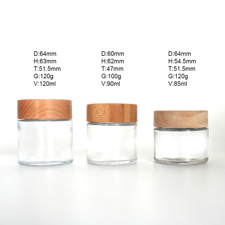 Oil Concentrate Bamboo Transparent Glass Jars Childproof Lid Dia 64mm 120ml