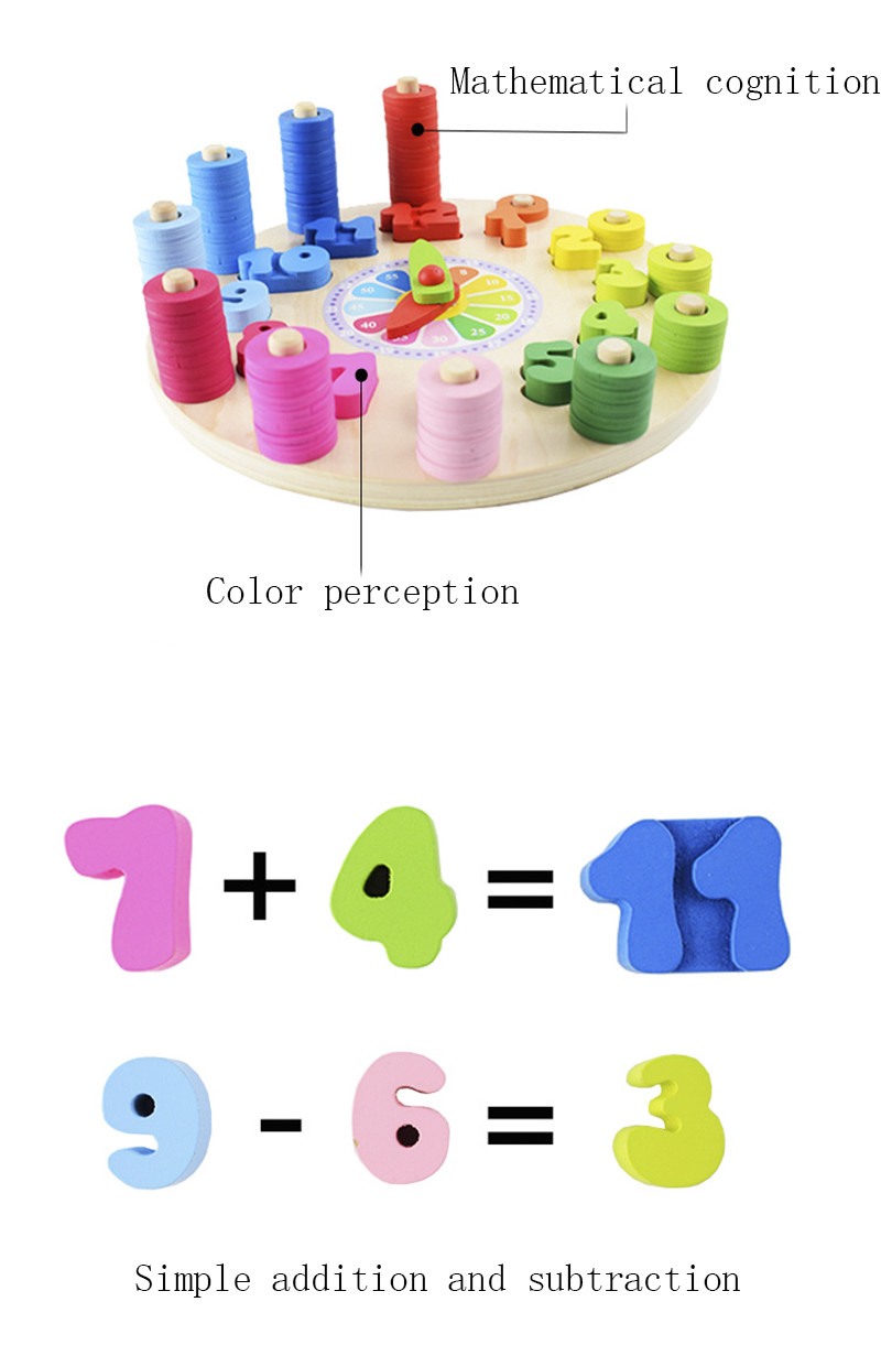 Geometry Clock Wooden Puzzle Numbers Montessori Counting Toy