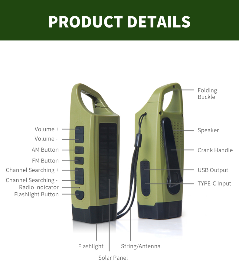 Rechargeable Waterproof Emergency Radio Short Wave Solar Powered