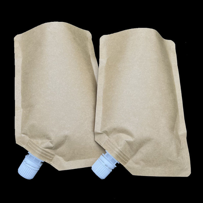 Biodegradable Foil Custom Printed Stand Up Pouches Waterproof Liquid Kraft Paper Spout Pouch