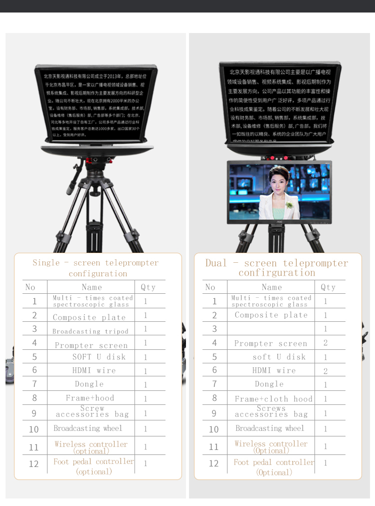 High Light Transmittance 22 inch Dual Screen Teleprompter for Indoor/Outdoor at TYSTVideo