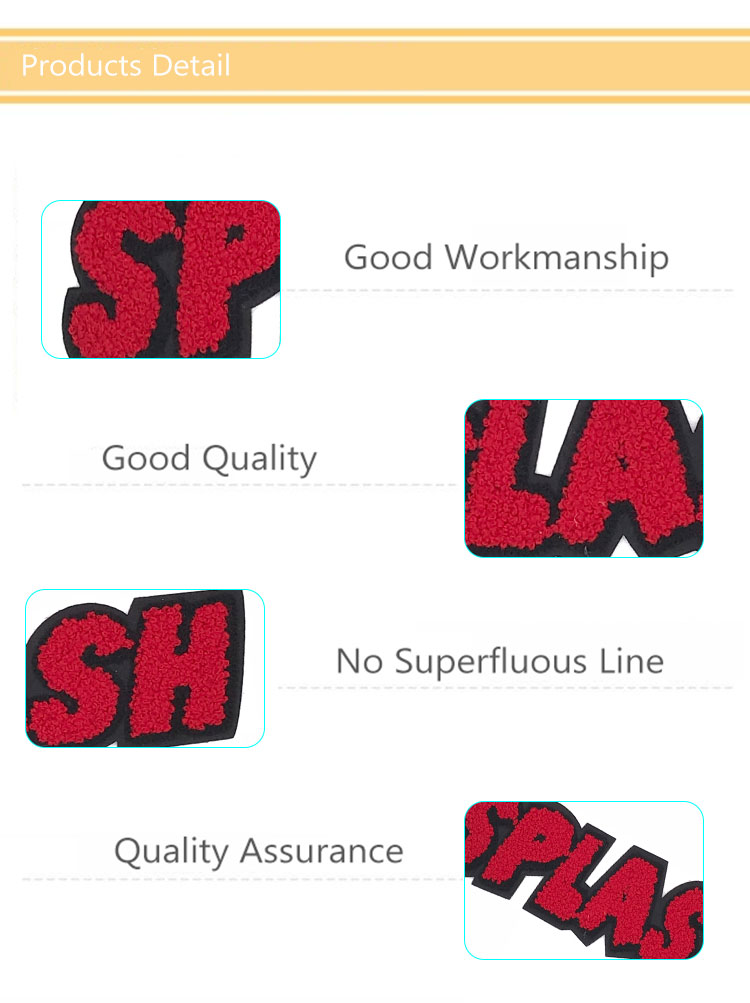 Red Splash Chenille Letter Patches , Custom Logo Patches Towel Twill Material