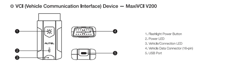 Autel MaxiVCI V200 VCI Compatible Bluetooth Interface Used With Tablets MS906 PRO MS906Pro-TS ITS600K KM100 BT609 BT608