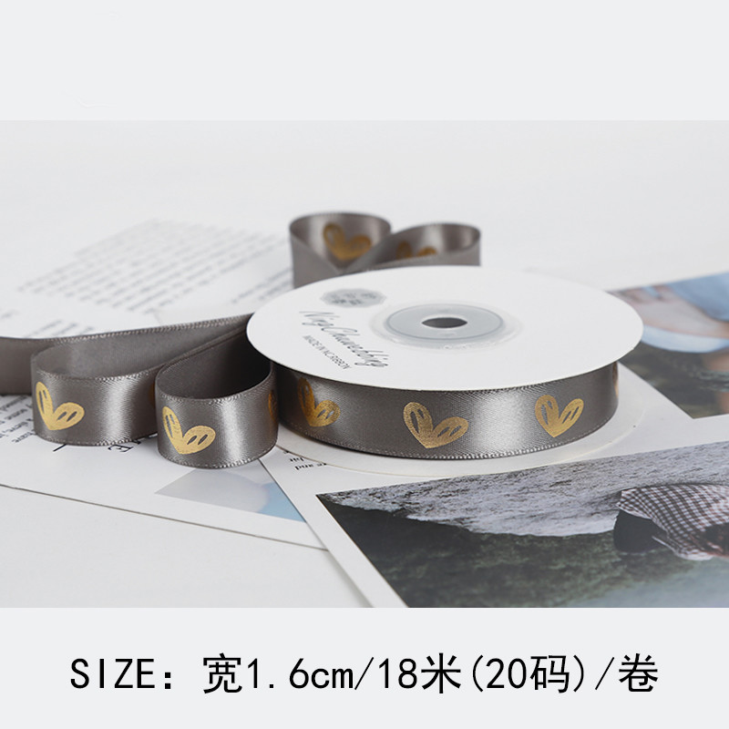 16mm Heart Pattern Gold Foil Printed Ribbon For Gift Packing And Decoration