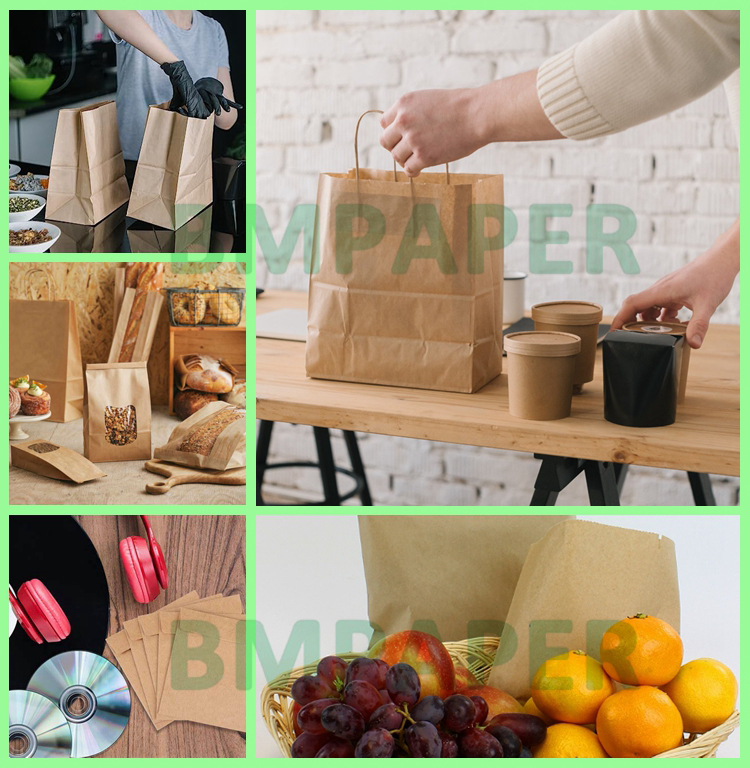50 - 150g Food Grade Brown Kraft Paper For Takeaway Carrier Bag Lightweight 
