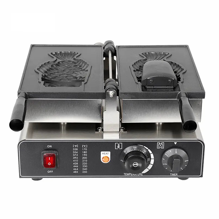 Double Waffle Maker Ice Cream Machine with Open Mouth Fish Shape and Timer 0-10 minutes