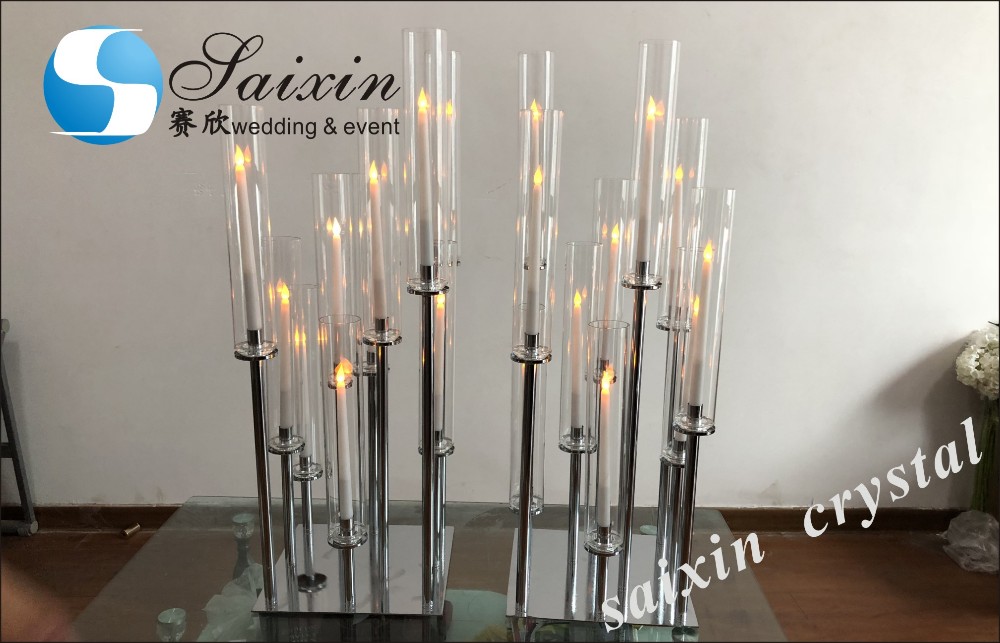 ZT-471 Saixin new wedding centerpieces Grey color crystal candlestick