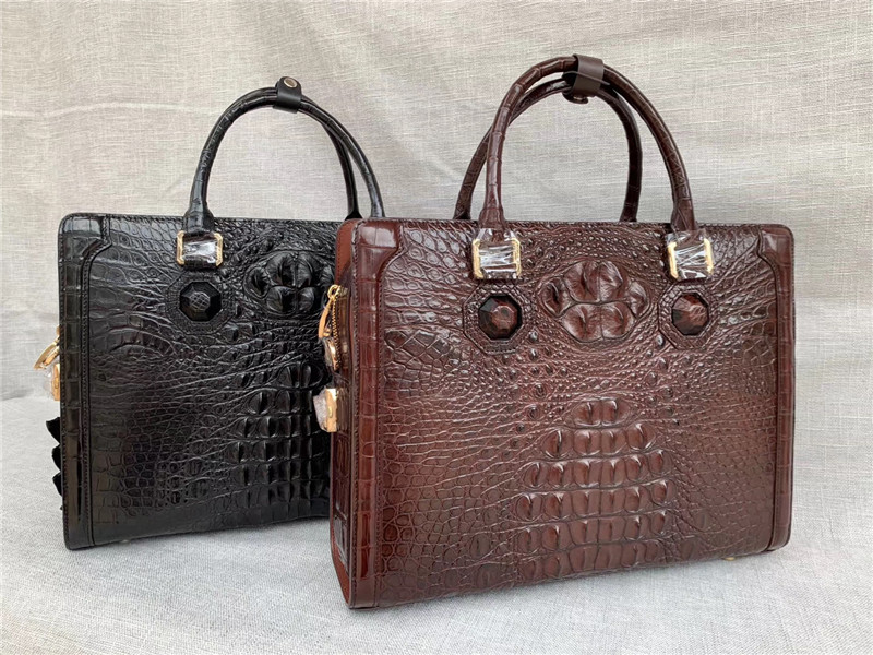 Genuine Crocodile Skin Businessmen Laptop Briefcase Exotic Alligator Leather Male Working Handbag Large Shoulder Bag