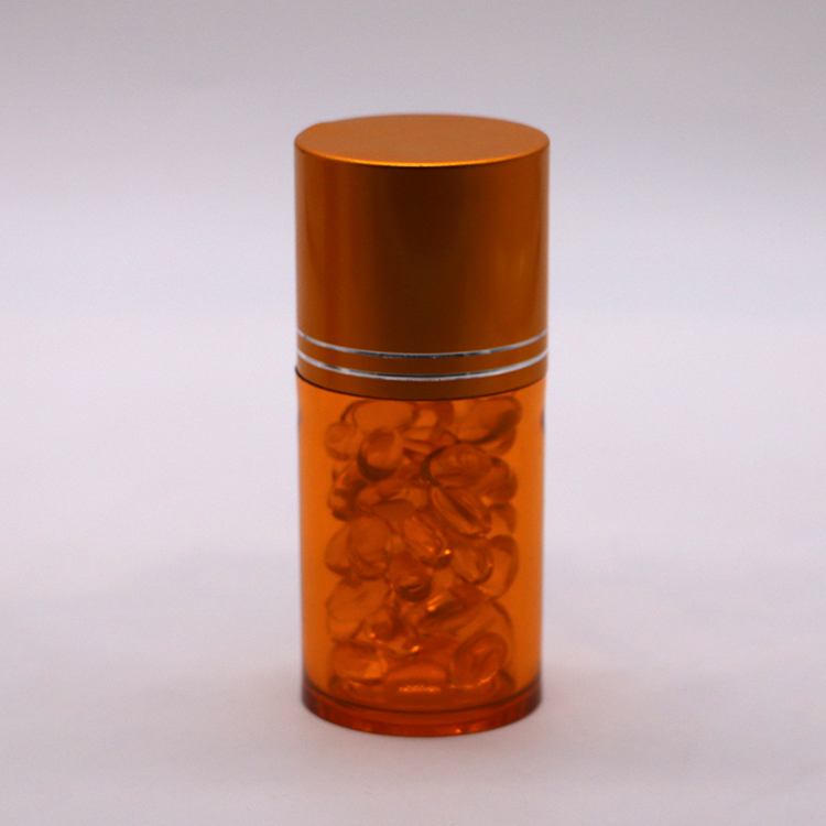 Refillable 60ml PET Pill Capsule Fish Oil Bottle with Gold Silver Aluminum Screw Cap