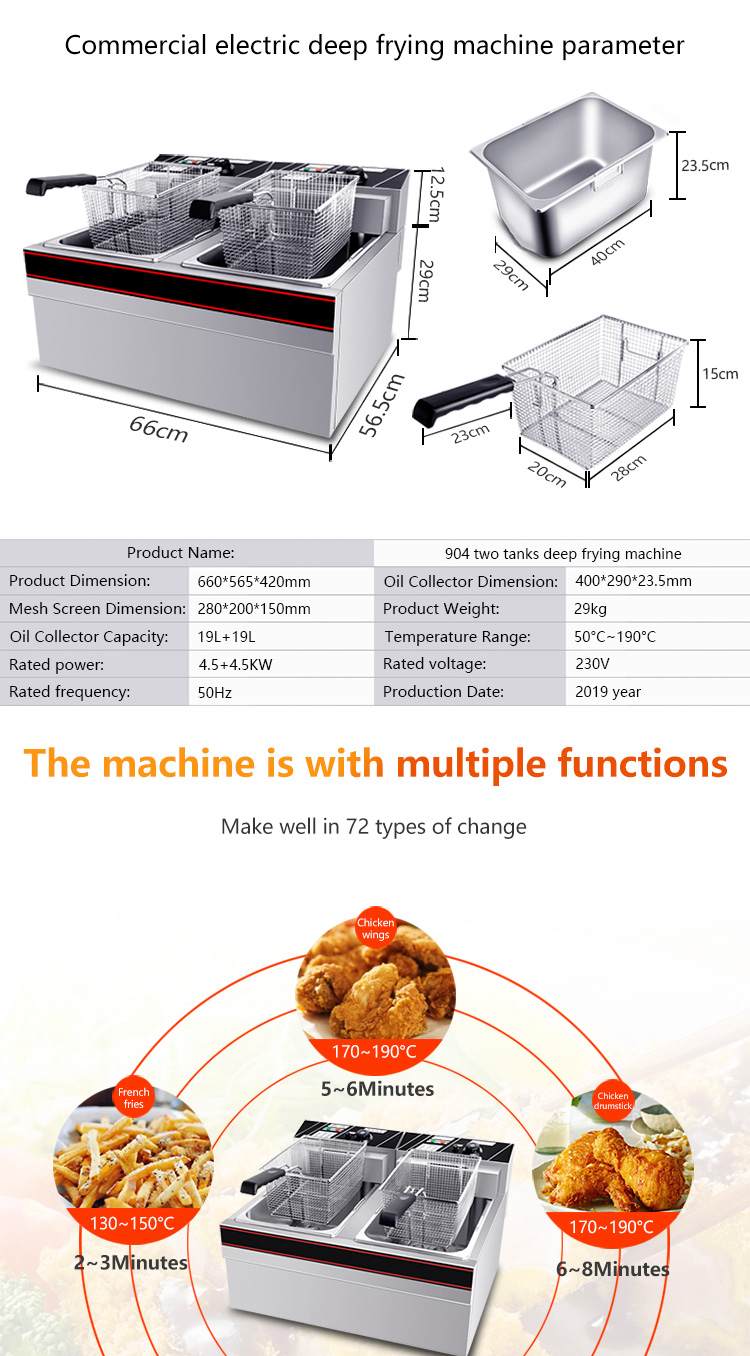 660x565x420mm Durable Stainless Steel Electric Chips Deep Frying Machine with Thicken Basket