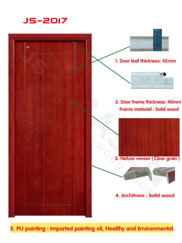 Mahogany Bedroom PVC Wooden Doors 50mm Prehung Interior Wood Doors