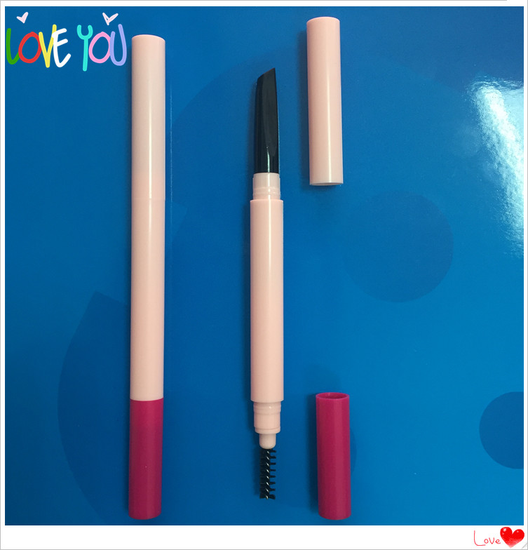 OEM customized color 10x140mm plastic double head eyebrow pencil with different nib