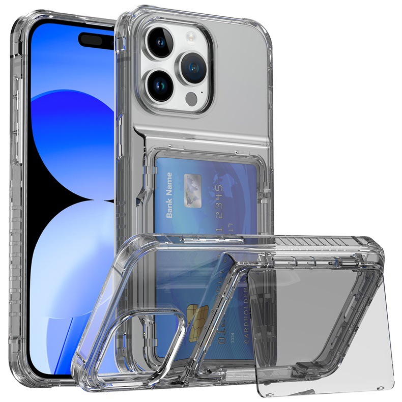 Shockproof Air Corner Clear TPU PC Card Slot Back Cover For iPhone 15 14 13 Pro Max Transparent Phone Case