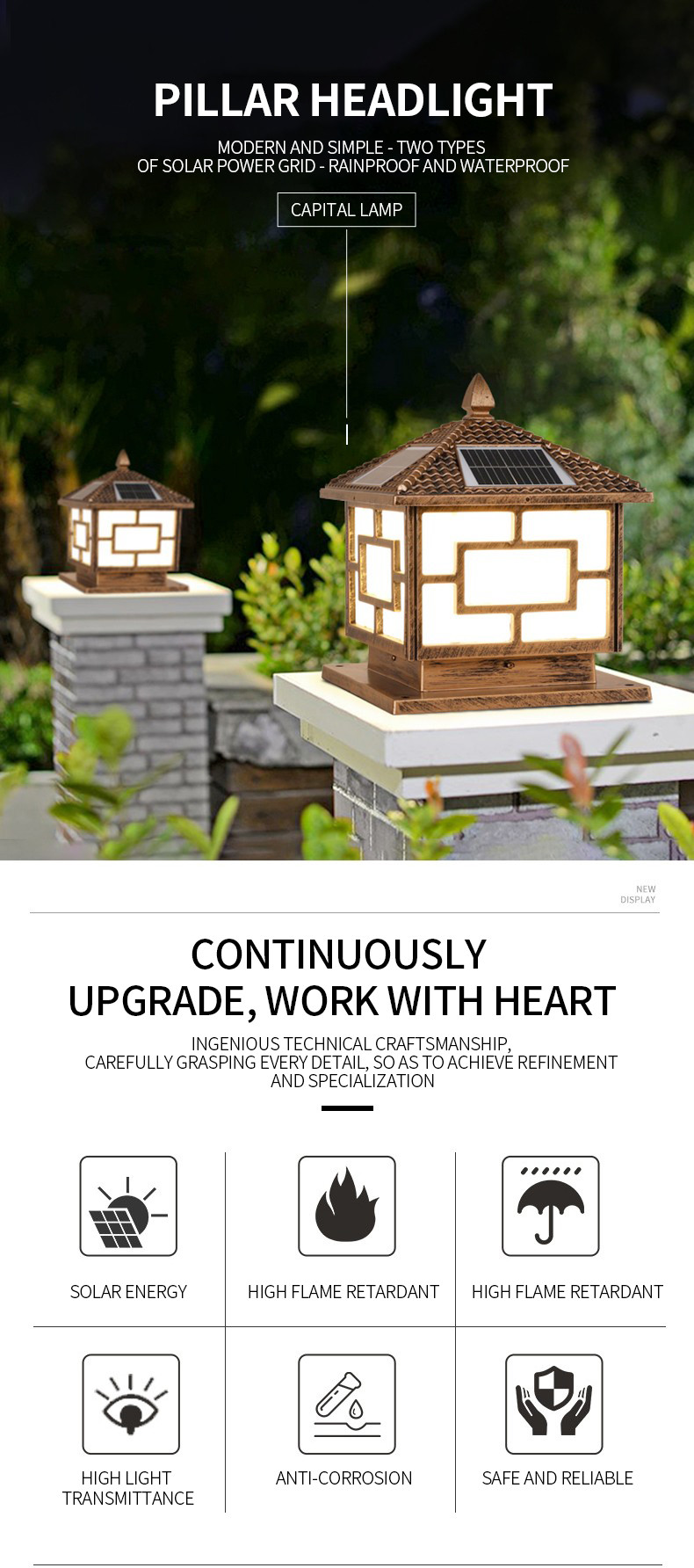 2 Inch LED Square Fence Post Solar Lights For Decking Garden Lantern 16W Ip65