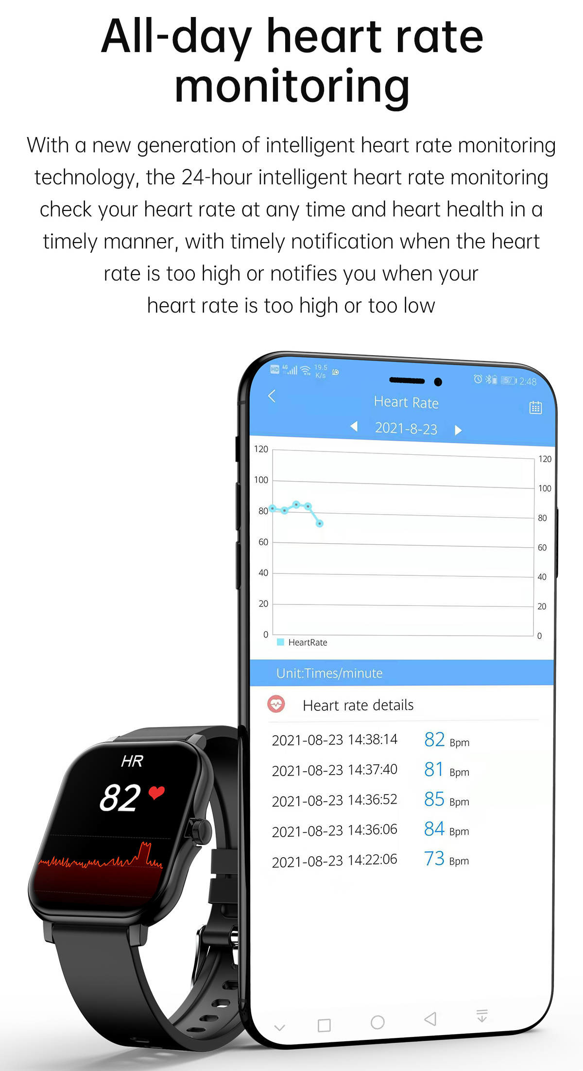 1.75 Inch Smart Bracelet Watch Large Dispaly IP67 Waterproof Exercise Tracking For Men