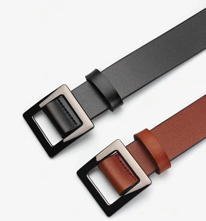 Adjustable Size 130cm Women Split Leather Belt With Square Buckle
