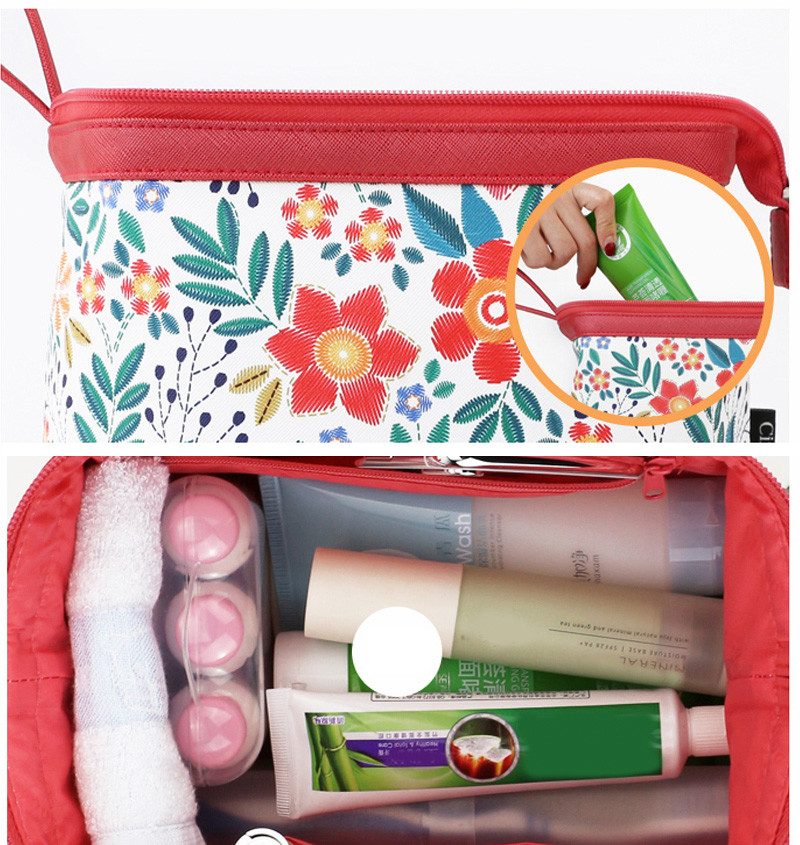 Vintage Floral Printed 220mm Length PU Cosmetic Bag