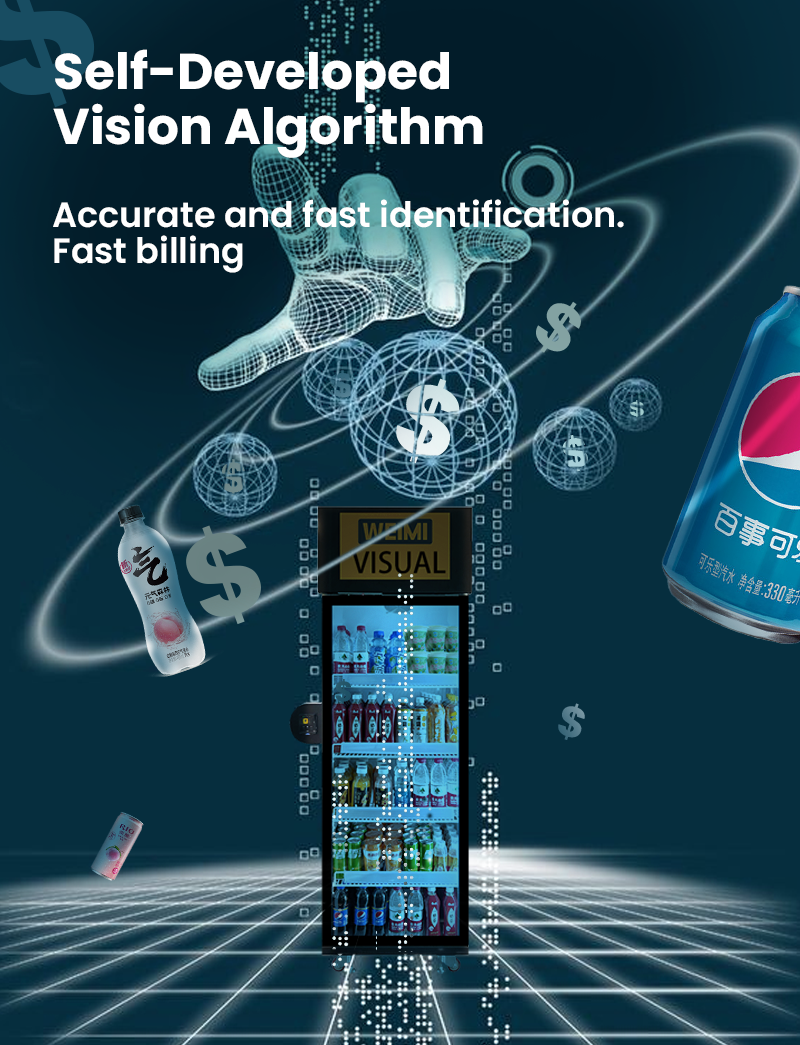 Intelligent Algorithm AI-Powered Vending Machine For Snacks Drinks Fresh Food Fruits Grab And Go Fridge
