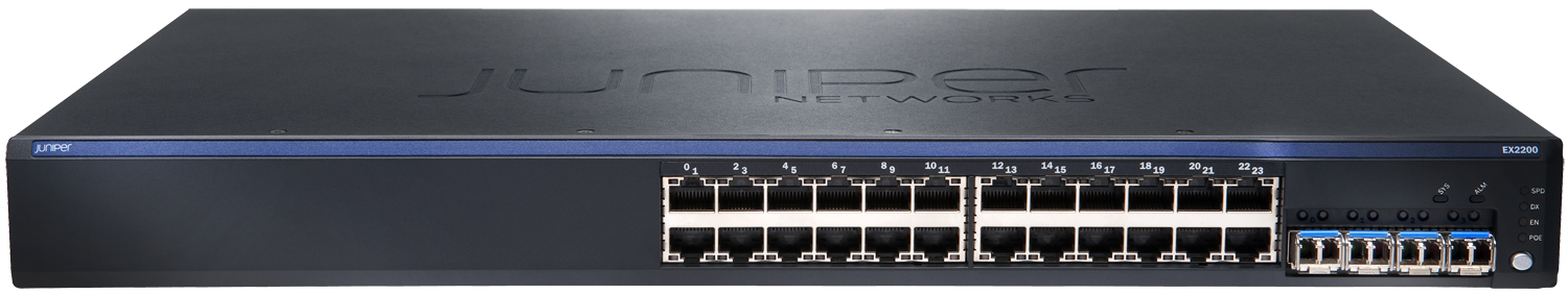 juniper EX2200-48P-4G,EX 2200, 48-port 10/100/1000BaseT (48-ports PoE+) with 4 SFP uplink ports (optics not included)